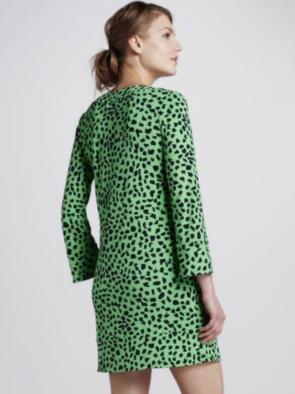 DVF Diane Von Furstenberg GABY Silk Jersey Tunic Dress Leopard Leaves Green $365
